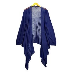 Eileen Fisher Cardigan Womens XL Navy Waterfall Sheer Open Front Hemp Quiet Luxe